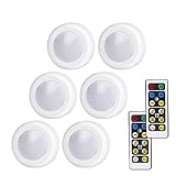 PURSNIC Wireless LED Closet Lights, Dimmable Puck Lights Operated with Remote Control, LED Under Cabinet Lighting for Kitchen, Aisle Tap Night Lamp, Battery Powered, 6 Pack