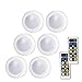 PURSNIC Wireless LED Closet Lights, Dimmable Puck Lights Operated with Remote Control, LED Under Cabinet Lighting for Kitchen, Aisle Tap Night Lamp, Battery Powered, 6 Pack