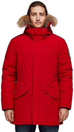 TIGER FORCE Mens Parka Jacket Waterproof Cotton Quilted Coat Winter Outwear with Real Fur Hood Thick Outdoor Snowjacket