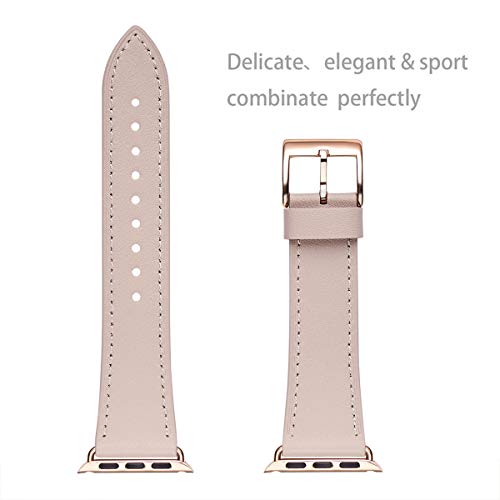 WFEAGL Compatible iWatch Band 40mm 38mm, Top Grain Leather Band with Gold Adapter (The Same as Series 4 with Gold Stainless Steel Case in Color) for iWatch Series 4/3/2/1 (PinkSand Band+Gold Adapter) - Thumbnail 4