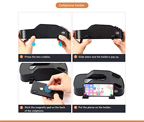 Car Mounted Multifunctional Tissue Box with Cellphone Holder Car Mount, Car Organizer Phone Bracket Card Slots Holder (Black)