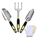 Yuelife Garden Tool Set, Sturdy 3PCS Heavy Duty Garden Kit Includes Trowel Transplanter, Cultivator with1 Pair Free Gloves-Perfect Garden Tools for Gardening/Weeding/Digging -Yellow