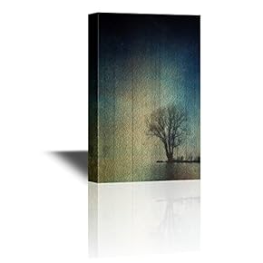 Canvas Wall Art - Abstract Black Tree on Vintage Wooden Style Background - Gallery Wrap Modern Home Art | Ready to Hang - 12x18 inches
