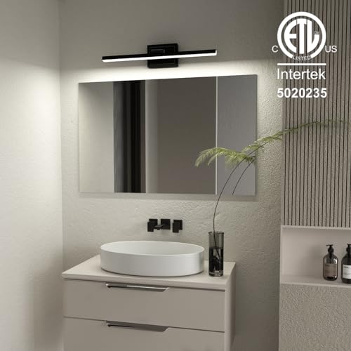 VOLISUN Modern Bathroom Vanity Light 24 inch, Rotatable, 14W Dimmable 5CCT Led Bathroom Light Fixture Over Mirror, Black Bar Vanity Light for Bathroom Mirror Restroom-ETL Certificated