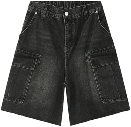 パンツ Used Damage Black Baggy Denim Jorts Hesaco Jorts for Men - Y2k Jorts Baggy Jorts Distressed Jeans