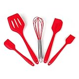 ILOME Silicone Spatula Utensil Set Heat-Resistant Non-Stick Cooking Baking Utensils With Hygienic Solid Coating Spatula Set 5 Pieces(Red)
