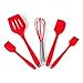 iLOME Silicone Spatula Utensil Set Heat-Resistant Non-Stick Cooking Baking Utensils with Hygienic Solid Coating Spatula Set 5 Pieces(Red)