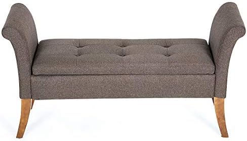 Prettyshop4246 Design Luxury Ottoman Arm Bench Chair Seat SturdyThe Bed End Bench Storage Modern Hallway Entry Room Wood Legs Home Office Bedroom Living Room Fabric Upholstered Settee Tufted Linen