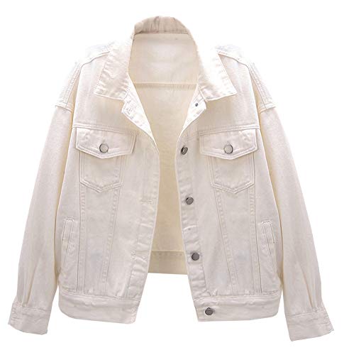LifeShe Women's Basic Button Down Denim Jean Jacket Coat