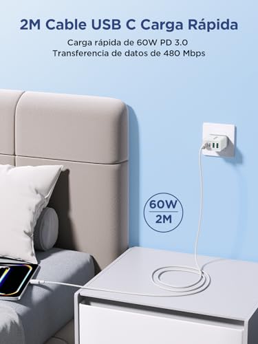 Aioneus USB C Charger 40W, iPhone Charger Fast Charging with Multiple USBC Plug and USB C Cable 2M 60W Adapter Type C Carregador for iPhone 17 16 15 14 13 12 11 Pro MAX Plus, iPad, Samsung