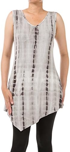 Bangbang Women V shape Sleeveless Loose Fitting Tie Dyed Tunic