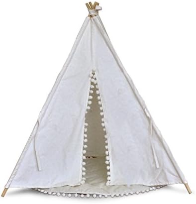 LUVE Dog Teepee Tent House Indian Wood Canvas Portable Fold Away Pet Tent Furniture Cat Bed