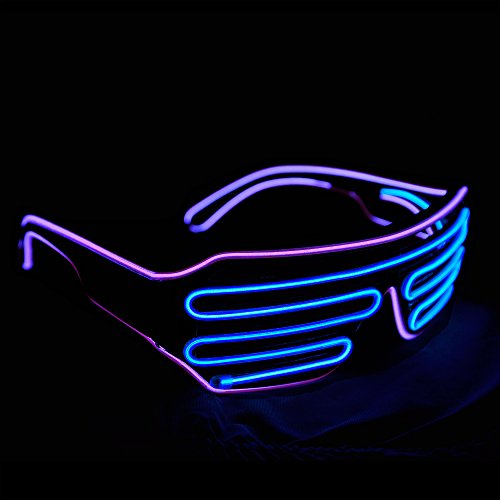 Aquat Shutter EL Wire Neon Rave Glasses Flashing LED Sunglasses Light Up Costumes For 80s, EDM, Party RB03 (Purple + Blue)