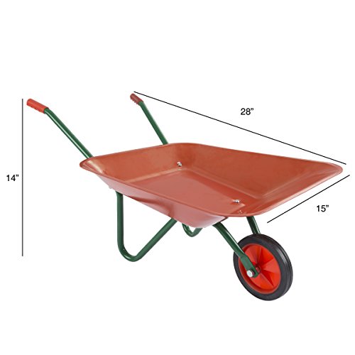 Hey!Play! 80-PP-WB Kids Garden Tool-Mini Toy Wheelbarrow for Boys and Girls-for Pretend Play Yardwork, Hauling Sand, Water, Sticks and More, Red