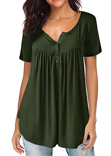 Yidarton Women T Shirt V Neck Henley Shirts Short Sleeve Tops Tunics Blouse(X#006gr,3XL)