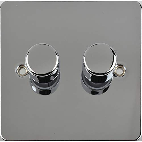 Schneider Electric Ultimate Flat Plate - Double 2 Way Dimmer Light Switch, Main & Low Voltage, 250W/VA, GU6222CPC, Polished Chrome โ image 1