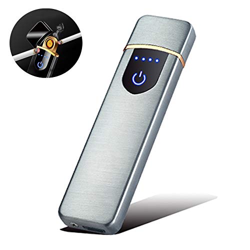 HopingFire USB Lighter Most Popular Heating Coil Electronic Rechargeable Lighter, Favorite Windproof Flamess Mini Portable Lighter (Silver)