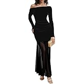 Curvphilo Mesh Long Sleeve Off Shoulder Bodycon Maxi Dress for Women Modal Elegant Cocktail Party Outfits Dress