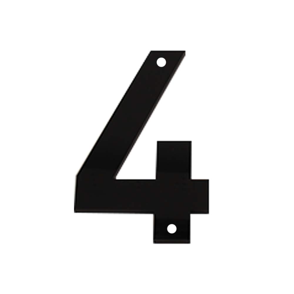 House Number Sign 6 Inch (15 cm) Large Modern Acrylic Plastic Door Numbers, Thick Signage Plaque Self-adhesive & Screws Street Home Address Number Mailbox Numbers, Black [Number 4]