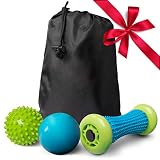 Foot Massager and Massage Ball Set - 2 Back Massager Massage Balls and Foot Massage Muscle Roller Therapy Set with Handheld Massager Tools Carry Bag
