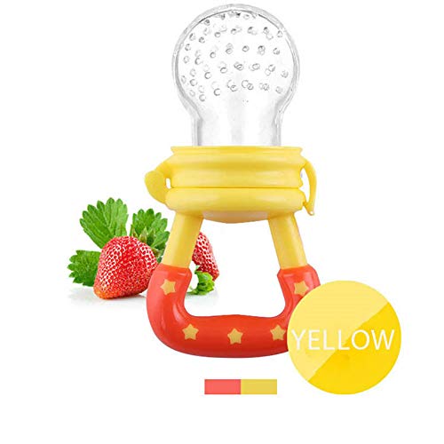 2 Pack Fresh Food & Fruit Feeding Pacifier - Silicone Teething Pacifiers | Great Baby Nibbler Food Feeder Teether | Baby Feeding Teething Toys Set for Toddlers & Kids (Medium, Pink/Yellow) - Thumbnail 2