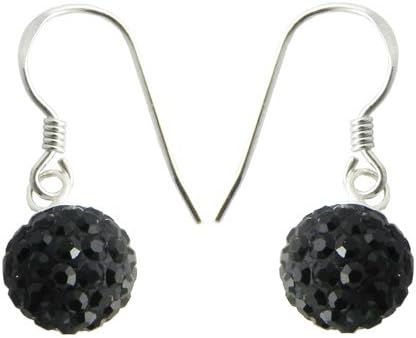 925 8MM Silver Black Crystal Hook Earring Jewelry