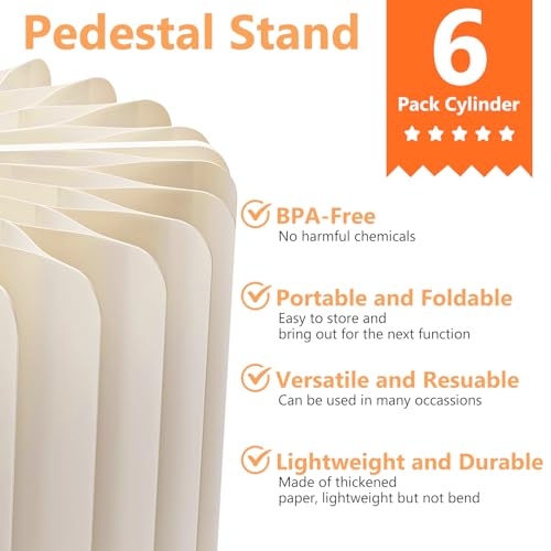 Set of 6 Folding Sideboard Cake Stand with 6 Round PVC Plates, Acrylic and Cardboard Cake Stand for Catering, Dessert, Jewellery, Figurines, Sweets, Food