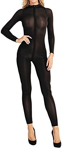 ZILucky Women's Lingerie Double Zipper Long Sleeve Bodystocking Crotchless Panties Bodysuits