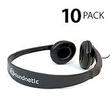 Classroom Stereo Budget Headphones with Leatherette Earpads Volume Control - 10 Pack