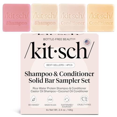 Kitsch 4-Teiliges Proben-Set – Reis-Shampoo-Bar – Rizinusöl Für Haarwachstum – Conditioner Für Tiefes Feuchthaltemittel Mit Kokosöl, Zero D