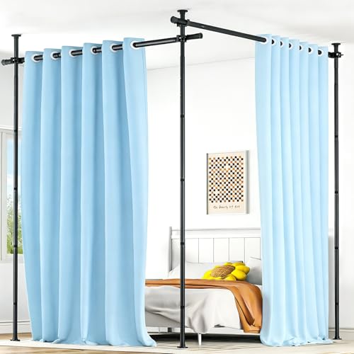 Room Divider Curtain Rod, Heavy Duty No Drilling Room Separation Rods, Floor to Wall Ceiling Tension Separator Privacy Space Partition Rods, Black Adjustable 122-305Cm(H), 70-324Cm(W)