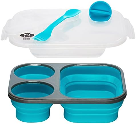 Kitchen Pro 101 Expandable & Collapsible Silicone School Lunch Box for Girls & Boys - 3 Compartment Bento Box for Kids/Adults - As Seen On TV