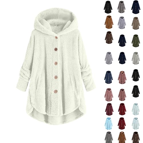 Sherpa Fleece Jacket Women Womens Fleece Jackets Winter Hooded Coats Long Sleeve Teddy Bear Coat Oversized Button Up Sherpa Cardigan Sweater Outerwear Jackets for Women