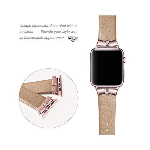 Secbolt Leather Bands Compatible Apple Watch Band 38mm 40mm iWatch Series 4, Series 3, Series 2, Series 1, Replacement Wristband Strap Stainless Steel Buckle,Rose Gold 2