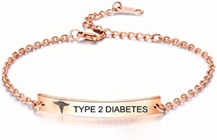 BABYSIS Medical Alert Bracelet -First Alert Bracelet- Personalized Medical ID Bracelet and Child ID For Women (Free Engraving) (R-TYPE 2 DIABETES)