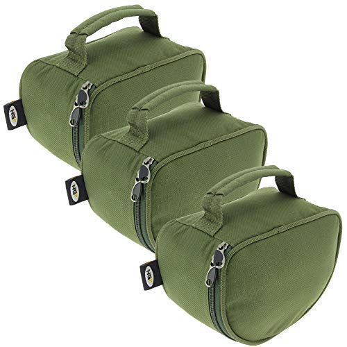 3 x Large Deluxe Zip Up Green Padded Reel Bag Cases For Carp Pike Sea