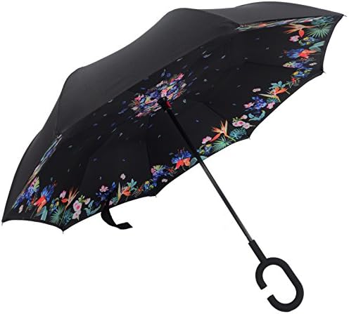 4UGoods Double Layer Inverted Umbrella Outdoor Windproof Inside Out Reverse Folding Umbrella (Colorful Flowers)