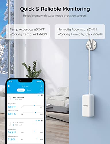 Govee WiFi Digital Hygrometer Thermometer 3 Pack, Indoor Outdoor Smart Gateway Room Temperature Humidity Sensor, Wireless Temp Gauge with App Alert, for Home, Greenhouse(not Support 5G WiFi)
