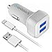 Maxboost 4.8A/24W 2 Smart Port Car Charger with 3ft Cable Output [White] for iPhone 6/6S Plus 5S 5 5C 4S, iPad Pro/Mini, iPod; Galaxy S7 S6 Edge, Note 6 5 and More