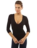 PattyBoutik V Neck Ruched 3/4 Sleeve Double Layers Blouse