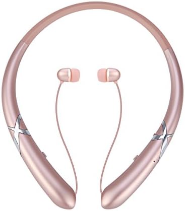 Bluetooth Headphones Wireless Earbuds Retractable Headset Neckband Earphones Sport Stereo Waterproof Noise Cancelling with Mic for iPhone X/8/7/6 Samsung Android (Rose)