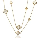 Four Leaf Lucky Necklace, 18k Gold Plated Long Chain Necklace 35