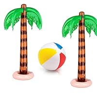 Nobgum Inflatable Palm Tree + Beach Ball Hawaiian Blow Up Coconut Summer Hen Party Luau Tropical Pool Beach Birthdays Party Décor 3 Pack