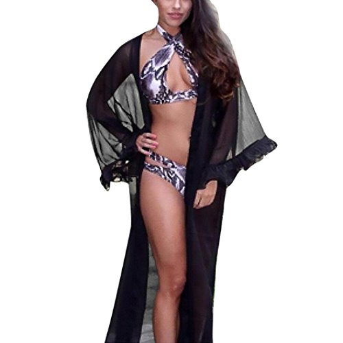 image for Ankola Long Bathrobe,Women Long Flared Sleeve Robe Lace Sleepwear Brid