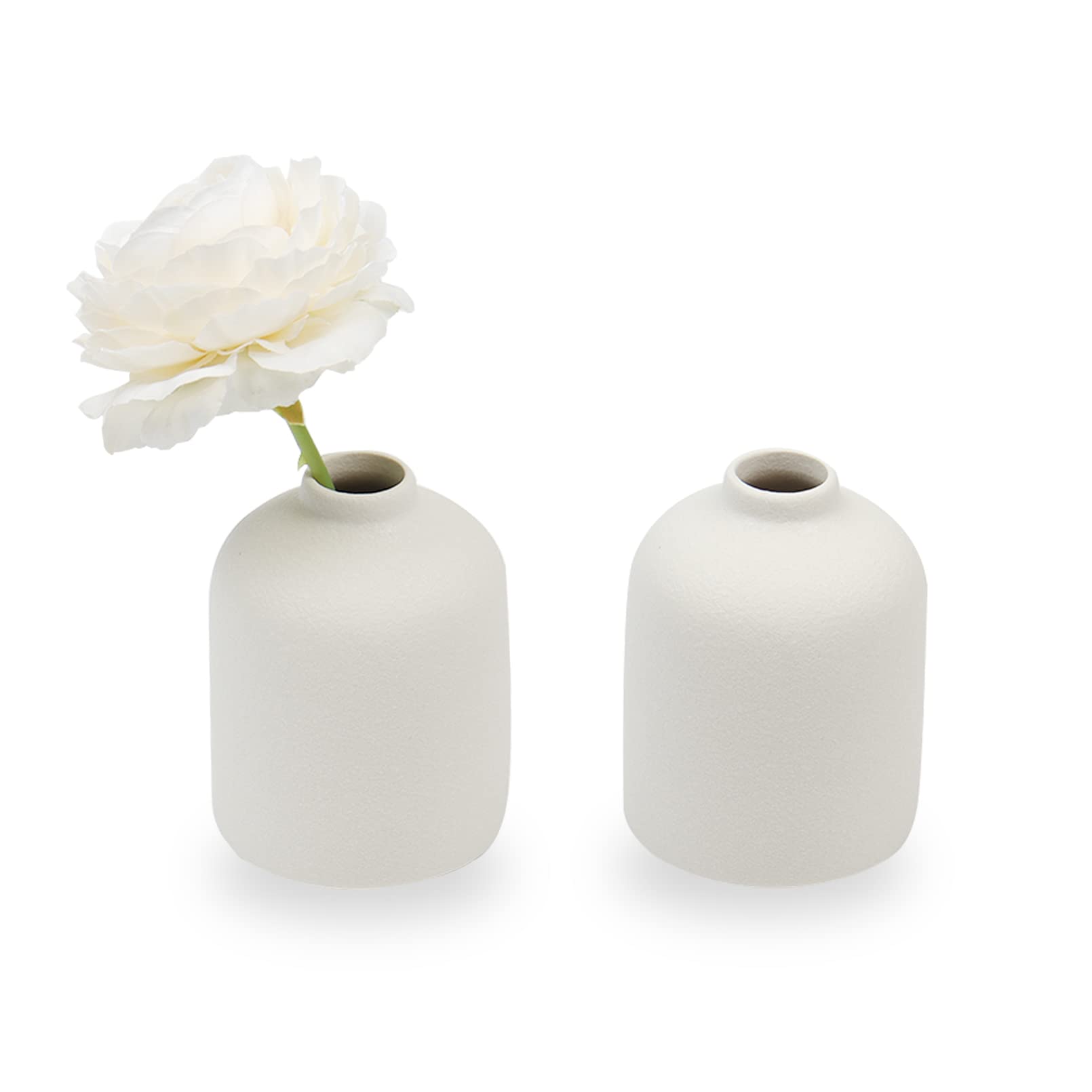 Set of 2 Ceramic Vase for Flower, Small Decorative Flower Vase Set for Home Decor, Living Room, Table, Kitchen, Wedding, Office, White