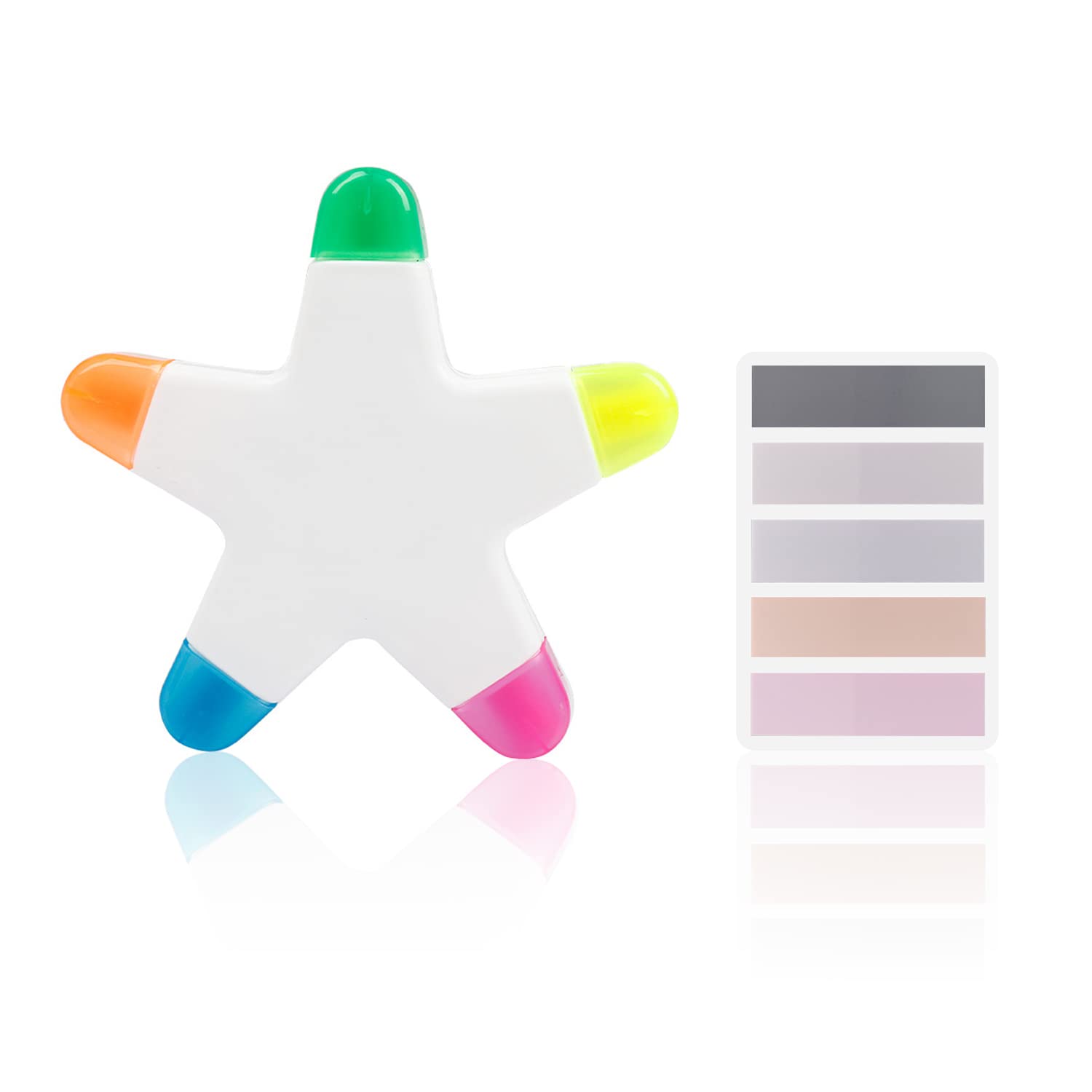 TIANNAIT 1 Piece of Five-pointed Star-shaped Highlighter, Marker pen, Five-in-one Multi-color Highlighter, Suitable for Children and Adults School Office Work, With 1 Pack of Index Label Stickers