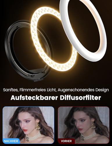 10.2 Inch Dimmable Ring Light with 75 Inch High Aluminium Tripod, Flicker-Free LED Makeup Light/Cold Shoe Quick Mount Holder, Ring Light for Mobile Phone, TikTok/Live Stream, Video Recording