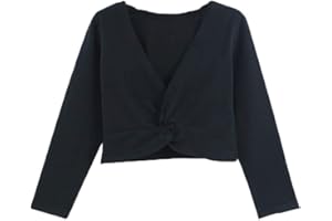 ASHER FASHION Kids Girls Long Sleeve Cardigan Shrug Front Knot Wrap Top Dance Dress Cover Up