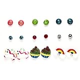 9 Pair Small Cute Post Stud Earrings Set for Girls Kids Mix and Match