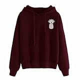 Women's Girl's Long Sleeve Autumn Winter Pineapple Loose Hoodie Sweatshirt Pullover Tops Blouse (M, Red)